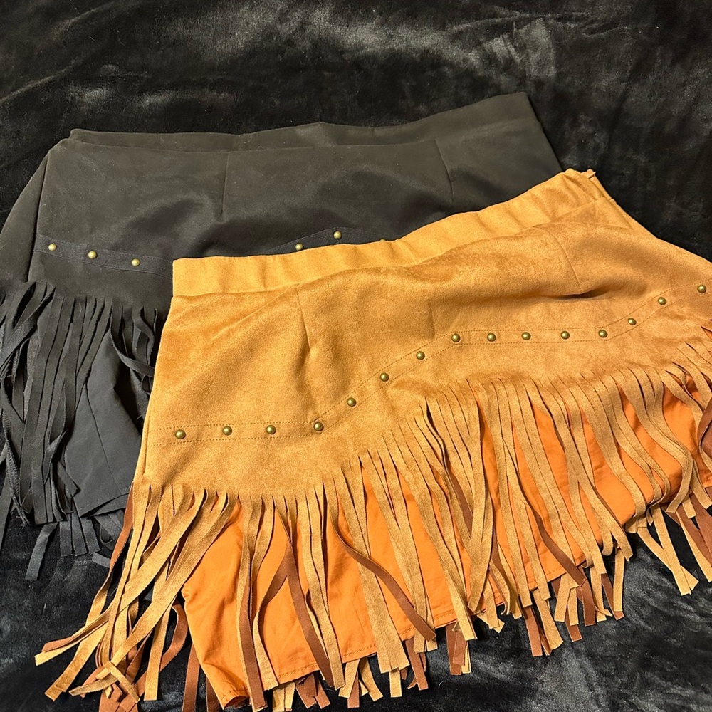Fringed Tan and Black Skirt Sets